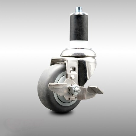 Service Caster 3.5 Inch 316SS Thermoplastic Rubber Swivel 1-5/8 Inch Stem Caster Brake SCC SCC-SS316EX20S3514-TPRB-TLB-158